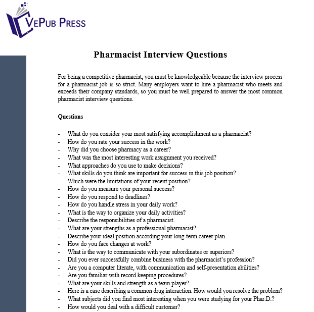 Pharmacist job shadow questions